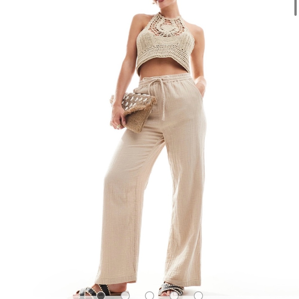Ocean Drive Beige Wide Leg Pants Linen